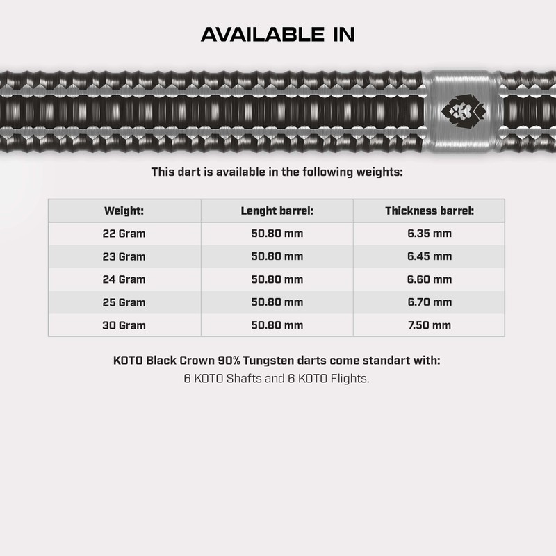 KOTO - Black Crown 90% Darts 30 Gram, Black &