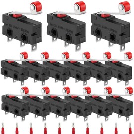 MKBKLLJY 15 PCS Mini Micro Limit Switch KW12-3 AC 5A 125V 250V SPDT 1NO 1NC Micro Switch Normal Open Close Limit Switch with Roller Lever Arm, 19mm 3 Pin Snap SPDT 10PCS 2.8 Cold Press Terminals