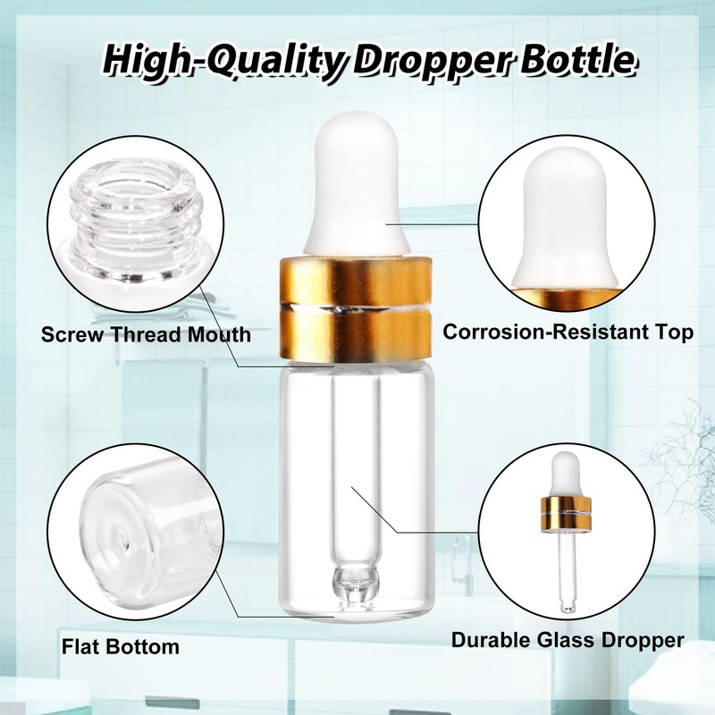 Comrzor 100 Pack 3ml Clear Glass Dropper Bottles with 4