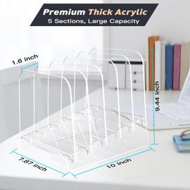 POCFOINY File Holder File Sorter, Vertical File Organizer for Desk, Desk Top File Folder Organizer Stand, Acrylic File Rack File Folder Holder, 5 Sections Clear File Stand for Office, School, Home