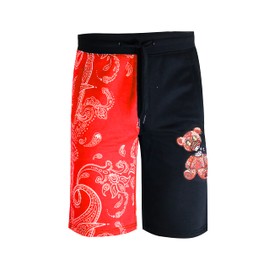 SCREENSHOT - Pantalones cortos de forro polar urbano de alta calidad para hombre, diseño de hip hop con cordón, Sp1166-rojo/Paisley, Small