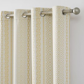 Melodieux Boho Blackout Curtains 84 Inch Length 2 Panels Set, Bedroom Living Room Darkening 80% Light Blocking Curtains Geometric Bohemian Patterned Vintage Cotton Textured Window Drapes, Yellow