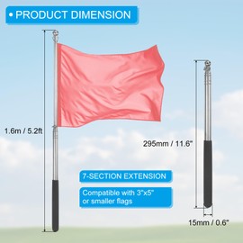 PATIKIL 5.2 Feet Telescopic Handheld Flagpoles, 4 Pack Stainless Steel Extendable Portable Guide Flag Pole with 2 Clips for Tour Guides Teacher Pointer, Black