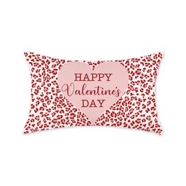ONWAY Valentines Day Lumbar Pillow Cover 12x20 Pink Heart Decoration Happy Valentine's Day Farmhouse Throw Patio Cushion Case for Sofa Couch Home Bed