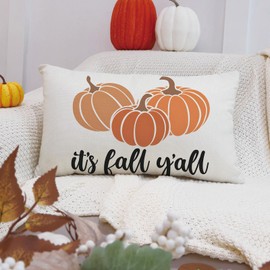 Ogiselestyle It's Fall Y'all Pumpkin Throw Pillow Cover 12x20 Inch, Autumn Thanksgiving Harvest Farmhouse Decoration for Sofa Couch