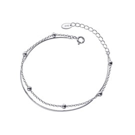 Niaspi Layered Ball Beaded Snake Chain Bracelet for Women 925 Sterling Silver Minimalist Silver Plated Charm Bracelet Dainty Small Bead Adjustable Birthday Friendship Jewelry Gifts