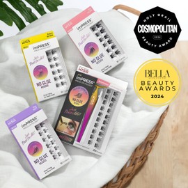 KISS imPRESS False Eyelashes, Lash Clusters, Falsies, Elegant Volume', 12mm-14mm, Includes 12 pieces of pre-bonded lashes, Contact Lens Friendly, Easy to Apply, Reusable Strip Lashes