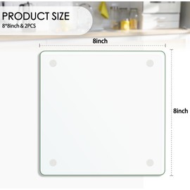 FAAYUCK Tempered Glass Cutting Board, 2 Pack Small Glass Cutting Board for Kitchen Counter with Non-Slip Feets, Scratch Resistant, Heat Resistant, Easy to Clean (8x8 inch)