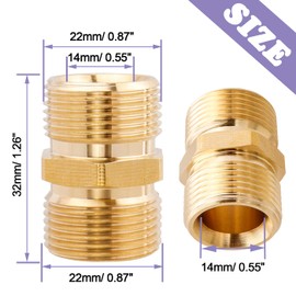 Treki 4 Pcs Pressure Washer Hose Connector, M22-14 Male to Male Power Washer Fittings Brass Hose Connecter Coupler, 5000 PSI