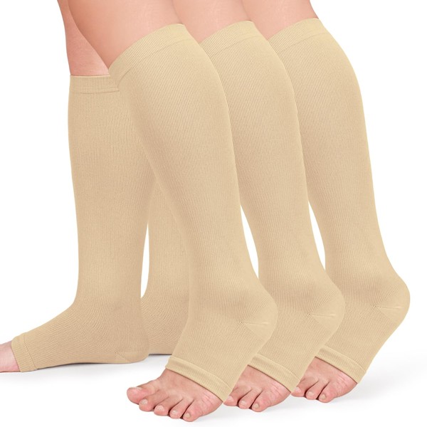 Refeel Plus Size Open Toe Compression Socks for Women & Men Wide Calf, 15-20mmHg Toeless Knee High Stockings for Circulation Support