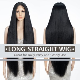 FASHION IDOL 95 cm Super Long Straight Wigs Lace Front Wigs for Women 11 cm Deep Middle Part Wig Yaki Synthetic Wig