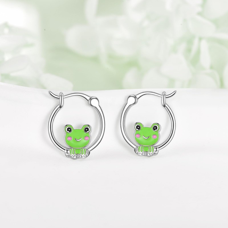 NIFUNAO Frog Hoop Earrings 925 Sterling Silver Frog Huggie Earrings