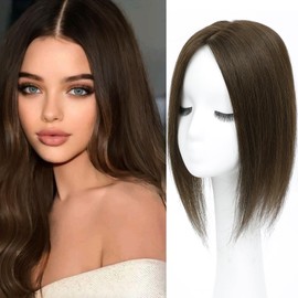 Hair Toppers for Women Real Human Hair, 360° 3D Human Hair Toppers for Women with Thinning Hair Upgrade Middle Part Clip in Bangs (Medium Brown, 14 Inch)