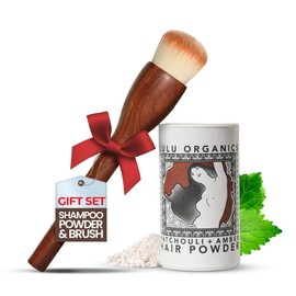 Non Aerosol Dry Shampoo Powder with Brush for Dark Hair and Blonde - All Natural & Organic Hair Care, Paraben & Talc Free, Synthetic Fragrance Free, Ideal Gift for Holiday, Patchouli & Amber, 1 oz