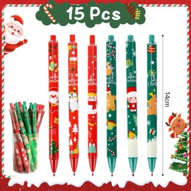 Pack of 15 Christmas Ballpoint Pens, Christmas Pens, Christmas Small Items, Party Bags, Gifts, Pens, 0.5 mm Christmas Ballpoint Pens, School Christmas Gifts Set for Students, Children, Colleagues