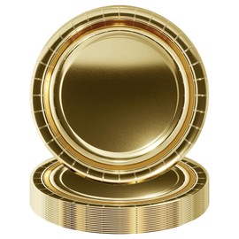 16Pcs Metallic Gold Party Paper Plates 9 inch,Xmas Foil Golden Party Tableware Decor Christmas Gold Paper Plates Metallic Gold Plates for Christmas Party Supplies Table Decorations