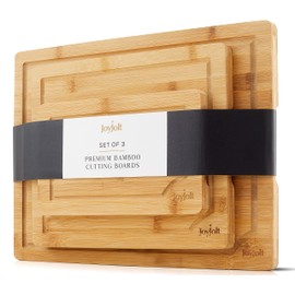JoyJolt Bamboo Cutting Board Set, Wooden Cutting Boards for Kitchen. Large and Small Wooden Cutting Board Set; Serving Cheese Board, Bread Board or Chopping Board Set. Non Slip Wood Cutting Board Set