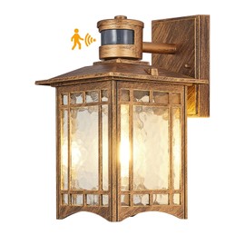 XANGQAN Brown Motion Sensor Outdoor Lights Wall Mount - Dusk to Dawn Exterior Light Fixture for Outside House Porch Patio Garage - Waterproof Lantern with Yard Front Motion Detector