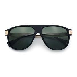 SA106 Polarized Mogul Mobster Flat Top Racer Mafia Plastic Fashion Sunglasses - Matte Black Gunmetal - Green