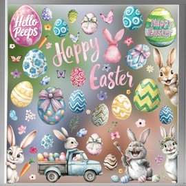 Cmaone Easter Window Clings Happy Easter Bunny Rabbit Egg Window Stickers Double-Side Glass Decals for Home Office School Shop Display Party Decorations