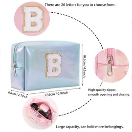Bhyzdi Birthday Gifts for Women Wife, Travel Makeup Bag Chenille Letter Pouch Cosmetic Bag, Makeup Travel Organizer, Monogrammed Bridesmaid Gifts for Women, Cute Stuff for Teen Girls
