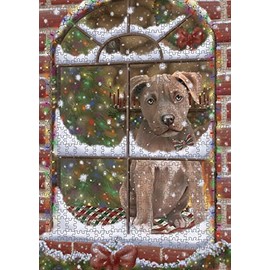 Please Come Home for Christmas Pitbull Dog Jigsaw Puzzle for Adults - Animal Printed Interlocking Puzzle Game Artwork - Gift for Dog Lover's- 500 Pcs 14"x20", PZLE57392