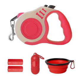 LIEVUIKEN Retractable Dog Leash Automatic Telescopic Tractor Dog Tape, Pet Tape 10/16 FT Durable and Convenient, with Folding Bowl, Dispenser, Rubbish Bags, Suitable for Small and Medium Dogs