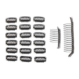 Milano Collection 20PC Value Clips & Combs Bundle: 18 PC Pack of Medium Size Snap Clip-ins and 2 Pack of Combs for Hair Extensions and Wigs - Black