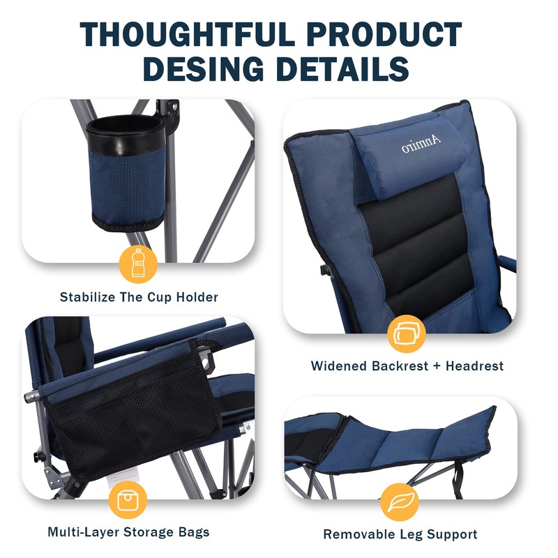 Folding Reclining Camp Chair with Footstool for Camp, Picnic, Lawn,