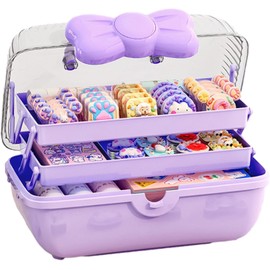 Organizador de accesorios para el cabello Cajas de almacenamiento para pinzas de pelo para niña Organizador de almacenamiento de capas con asa portátil para suministros de costura, uñas,