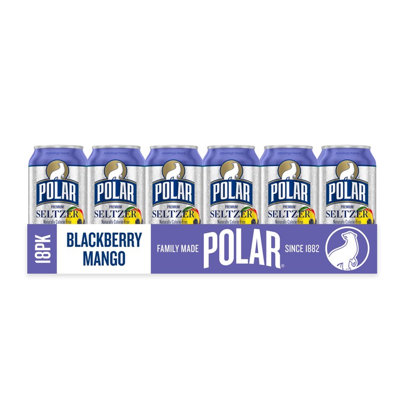 Polar Seltzer Water Blackberry Mango, 12 fl oz cans, 18