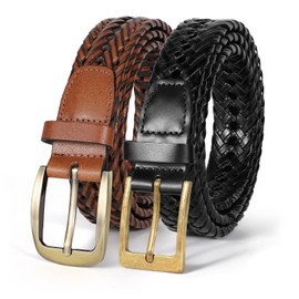BELTROAD 2 Pack Mens Braided Leather Belt Woven Leather Belts Golf Birthday Gifts for Men Hand Braided Belt Christmas Gift