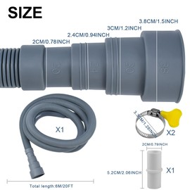 20FT Flexible Corrugated Drain Hose Kit for Washing Machine & Dishwasher Heavy-Duty Extension Hose with Adapter, 2 Clamps & U-Bend Holder