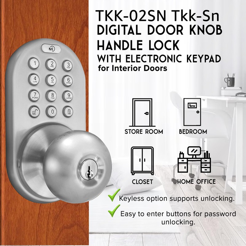 MiLocks TKK-02SN Tkk-Sn Digital Door Knob Lock with Electronic Keypad,
