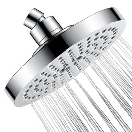 BRIGHT SHOWERS High Pressure Shower Head, 6 Inch Rain Shower Head, 2 Spray Settings Rainfall Shower Heads, Adjustable Angle Replacement Bathroom Showerhead, Easy Installation Polished Chrome