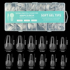 TTPSRY Pack of 600 Transparent Nail Tips, Ultra Short, No Filing Necessary, Super Thin, Invisible, Perfect for DIY Manicure, Salon, Women, Girls