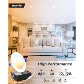 Ensenior 16 Pack 4 Inch Ultra-Thin LED Recessed Wafer Light with Junction Box, 2700K/3000K/3500K/4000K/5000K - 5CCT Selectable, 7.9W Eqv 65W, Dimmable Downlight, 650LM High Brightness - FCC&ETL