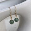 Unbranded 14K Gold Natural Green Jade Round Hoop Dangle Earrings