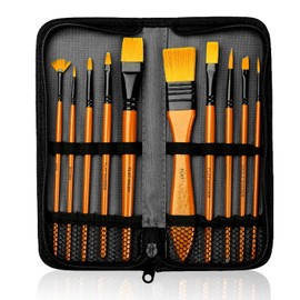 Pinceles para Pintura Acrilica,Pinceles para Acuarela,Juego de 10 Pzs Pinceles para Oleo Profesional con Bolsa de Lona,para Artistas, Cabeza Plana y con Punta