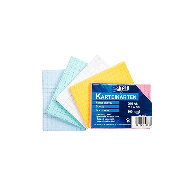 TSI Index Cards Assorted Colours Pack of 100 Squared Size