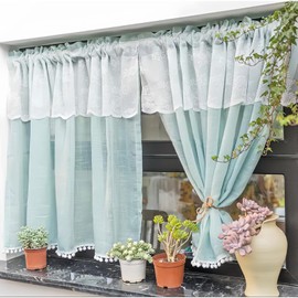 YUMISHE Cafe Curtain, Lace Curtain, 70.9 x 23.6 inches (180 x 60 cm), Scandinavian Stylish Curtain, Floral Pattern, Cute, Natural, Embroidery, Bay Window, Small Window, Tension Bar, Cafe, Room Divider