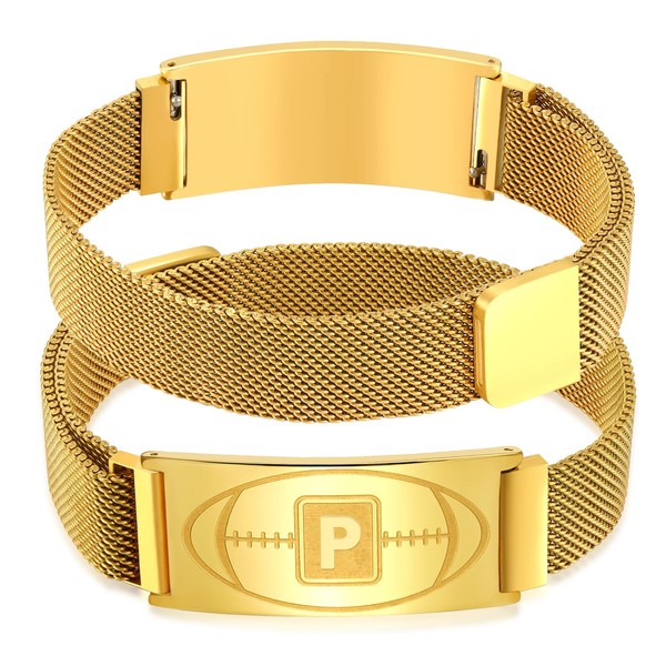 Fervia Football Initial Bracelet Black Stainless Steel A-Z Letter Charm