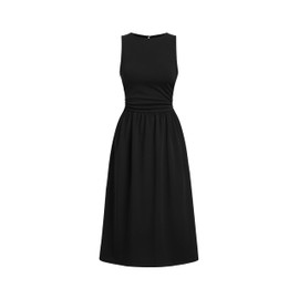 CIDER A Line Dress Womens Sleeveless Cocktail Party Midi Elegant Dresses with Pockets Black