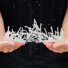 Ibliss Queen Wedding Crown Silver Pearls Crystal Bride Tiaras Princess Bridal Hair Accessories for Women and Girls (Silver)