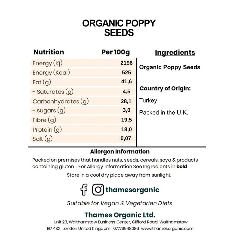 Organic Poppy Seeds 250g - Nutritious & Flavorful Seeds -