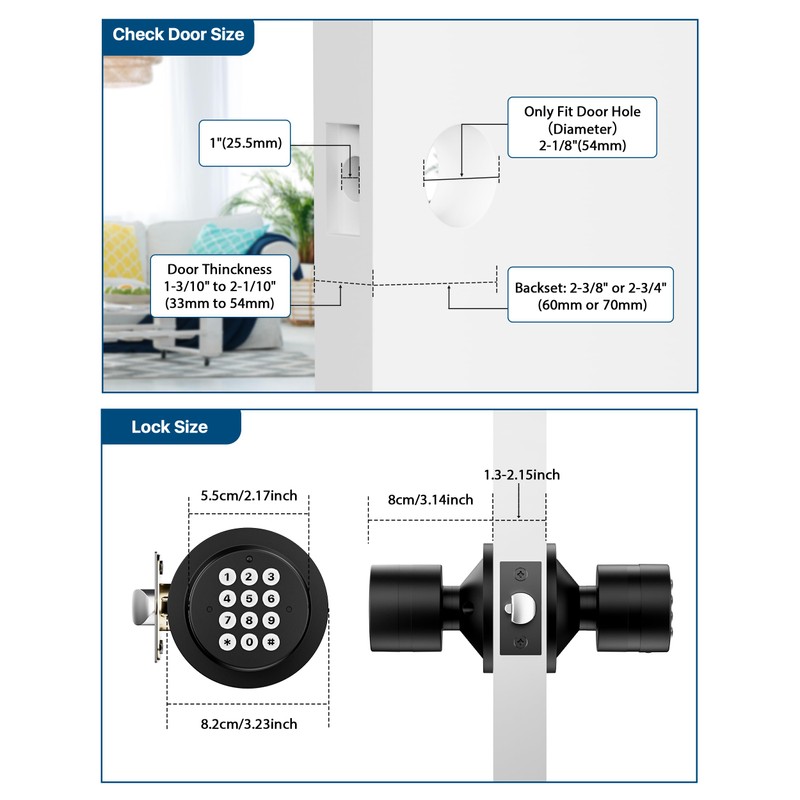 Door Knob with Keypad, Keyless Entry Door Lock, Front Door