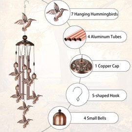 SIGOWING Hummingbird Wind Chimes for Outside - 32.3"H Metal Wind Chime with Harmonic Tones, Gifts for Women, Men, Grandma, Memorial, Sympathy, Windchimes for Indoor/Outdoor, Garden, Patio, Ranch Decor