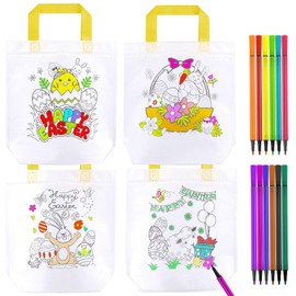 HOWAF Painting Easter Bags for Children, Large Children's Fabric Bag Set, DIY Graffiti Bags, Non-Woven Bag for Painting Yourself, 12 Colour Pens for Children's Birthdays, Easter Gifts, Nursery