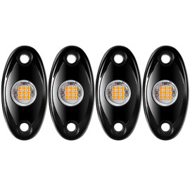 Aukmak LED Rock Lights for Trucks Yellow 4 Pods Underglow LED Lights for Cars UTV ATV SUV Wheel Fender Light Fit for Jeep Motorcycle Boat Underbody Glow Neon Trail Rig Exterior Accessories