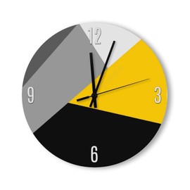 VinMea Decorative Wall Clock Silent Non Ticking Simple Modern Gray Yellow and Black Geo Home Decor Wall Clock Round 12 Inches